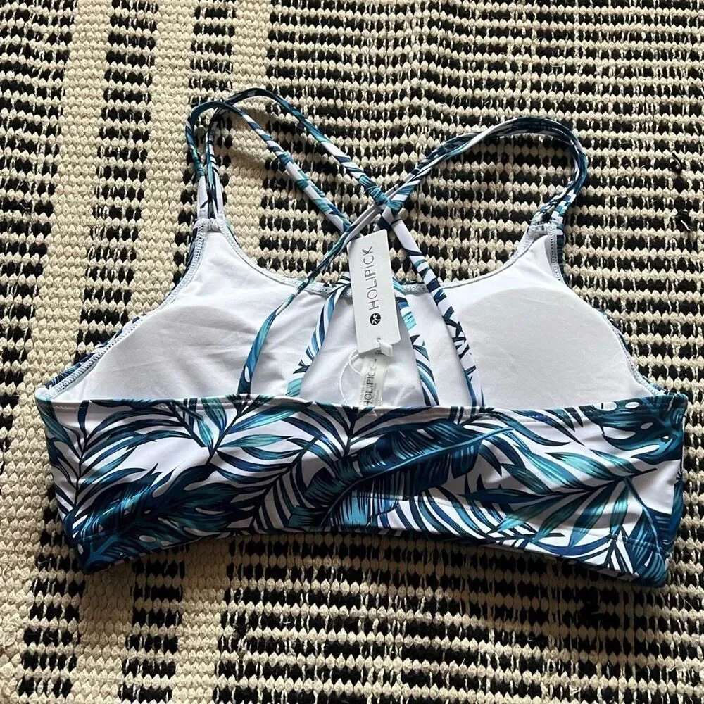 Holipick Size large blue and white Crossback swimsuit top Bikini Nwt
